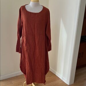 New! Liabella Rust Long Sleeve linen Dress O/S.